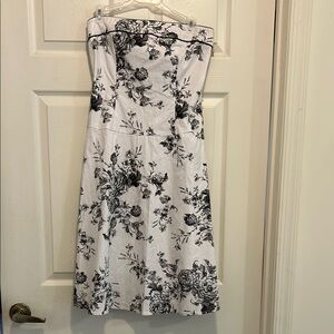 Floral Black and White Strapless Dress
